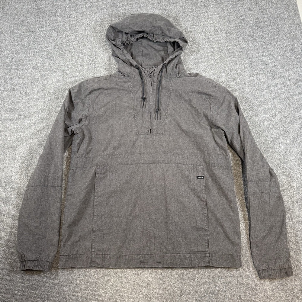 RVCA Jacket Mens Medium Gray 1/2‎ Zip Hooded Skate Logo Streetwear Urban